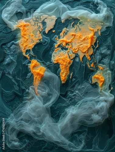 Detailed map of global air currents carrying pollution, educational, high resolution,Minimalism