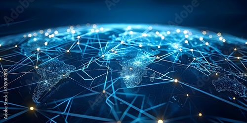 Global trade depicted through complex web of interconnected networking infrastructures. Concept Global Trade, Networking Infrastructure, Interconnected Web, International Commerce