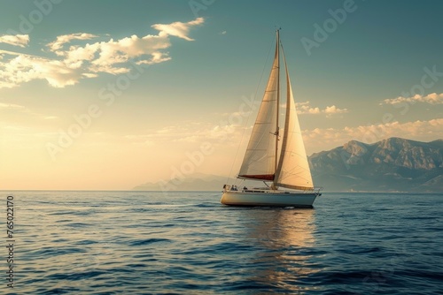 Seaworthy Adult sailing boat. Travel holiday. Generate Ai