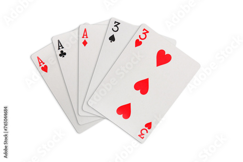 Full house playing cards on transparent background