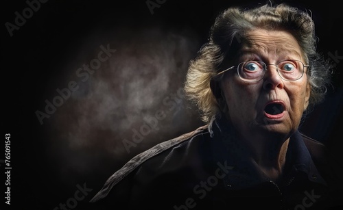 portrait of a funny old lady with a shocked expression