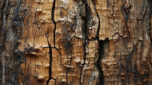 The image is a close-up of the bark of a tree. The bark is a light brown color and has a rough texture. There are several small cracks in the bark.