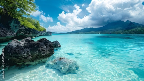 beach with crystal clear water tropical island landscape generative ai