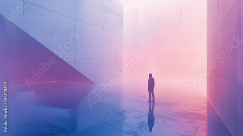 liminal space, urban, concept art, pink blue purple, interior, futurism