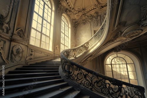 Baroque stairway leading. Historic art. Generate Ai