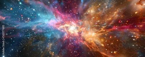 Colorful Space Nebula Explosion, To provide a unique and eye-catching background for a variety of uses, such as wallpaper, website design, or print