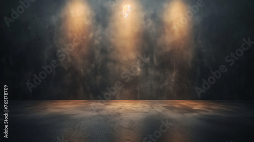 Black stone dark background for product advertising. Wall with marble for product display, minimalism style. Warm light.