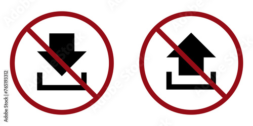 upload and download ban prohibit icon. Not allowed to download unsafe content. Forbidden danger download
