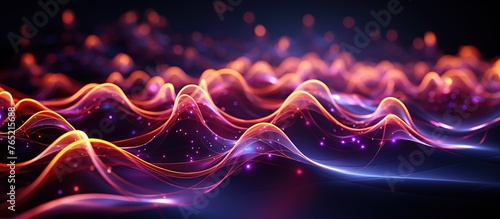 abstract technology background with glowing particles, lines and waves