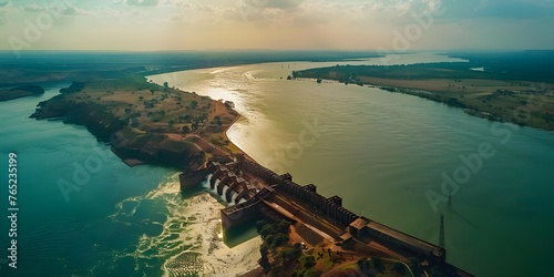 Aerial Perspective of Itaipu Binacional Hydroelectric Power Station on Parana River Brazil-Paraguay Border. Concept Landscapes, Architecture, Engineering, Power Generation