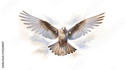 Holy spirit. Flying dove isolated on white background . Digital illustration.