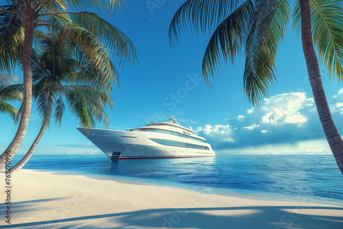 Luxury cruise ship sailing in tropical island at summer