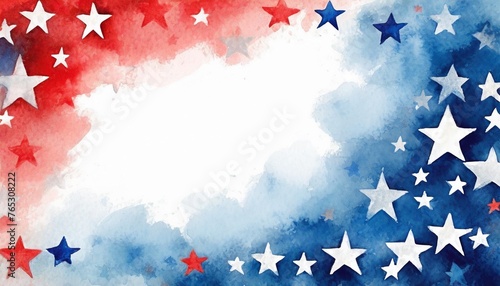 4th of july or memorial day background july 4th red white and blue colors with soft faded watercolor star border texture design and blank white center veteran s day patriotic color background