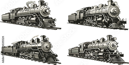 Set of locomotive steam train
