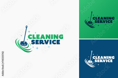 Cleaning Service Floor Logo: A minimalist design featuring a broom and mop crossed over a pristine floor, Perfect for janitorial services, cleaning companies, or facility management businesses.