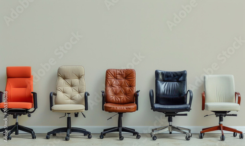 A row of empty office chairs. Recruitment and job hiring concept