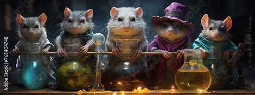 The Rat Alchemist Guilds, brewing dreamy potions that transform baby wildlife into celestial beings, 