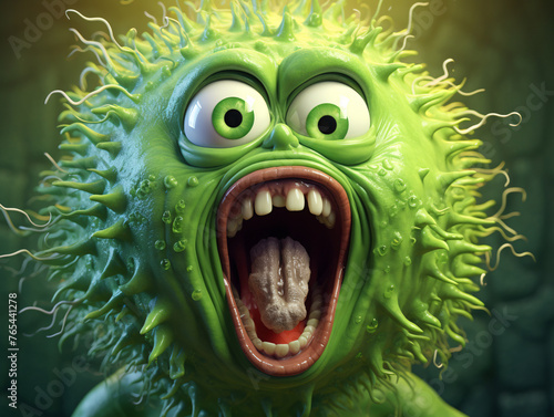 a green cartoon character with a mouth open