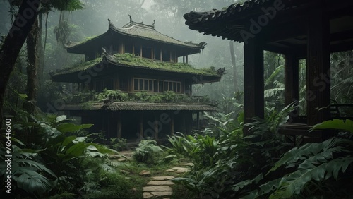 abandoned jungle house, villa, tropical forest