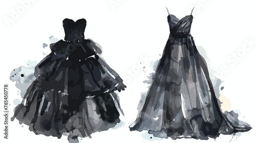 Black Wedding Dresses Watercolor flat vector 