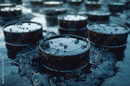 Close Up of Oil Drums Floating in Water