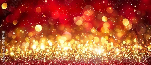 Golden Glitter Adorns a Shiny Red Christmas Background. Made with Generative AI Technology