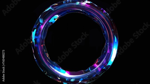 Future Y2K abstract shape ring circle frame with holographic iridescent explosions