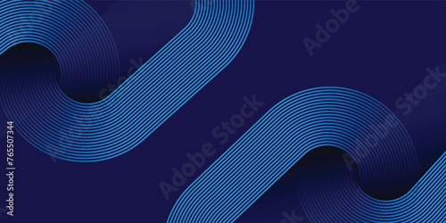 Blue abstract background with blue glowing geometric lines. Modern shiny blue diagonal rounded lines pattern. Futuristic technology concept