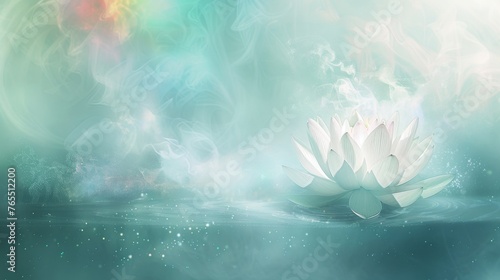 A white lotus floats amidst a mystical mist, embodying the transcendent beauty and spiritual symbolism of Vesak Day.