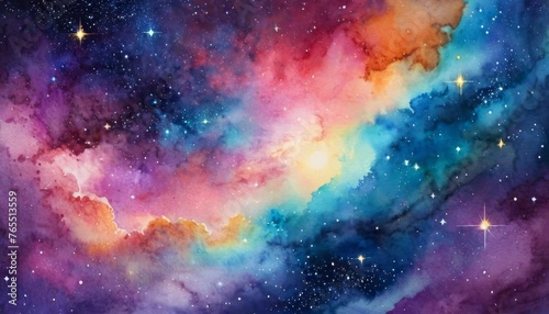 cosmic watercolor illustration. Colorful space background with stars