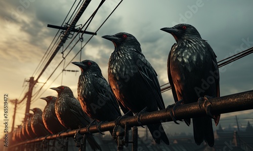 Group of Birds Perched on Metal Pole