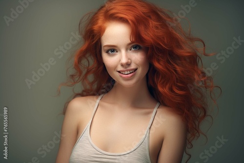 Happy attractive young redhead woman