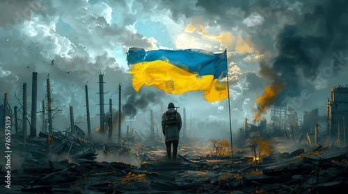 Person with ukrainian flag, ai