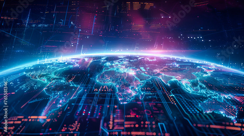 Digital networking and futuristic technology concept, showcasing global data communication and internet connectivity in an abstract background