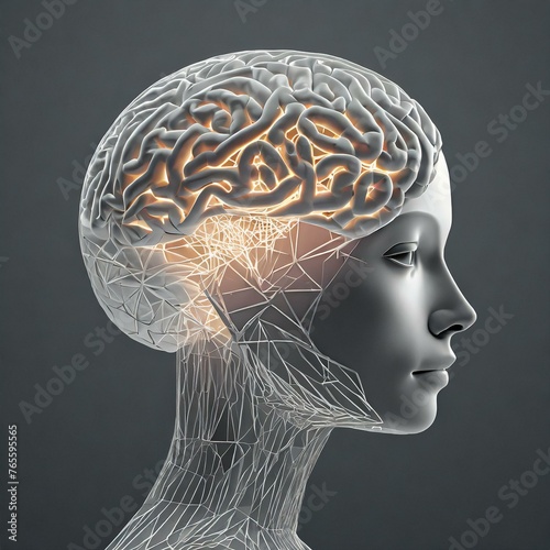 Zarys głowy człowieka z zaznaczonym mózgiem