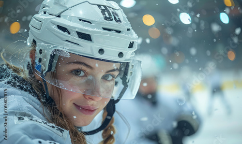 Professional female ice hockey player playing ice hockey