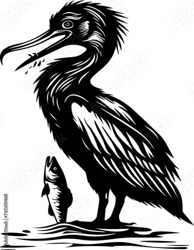 Stylized Black Cormorant Vector Illustration 