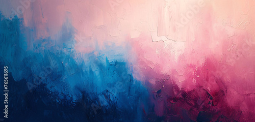 Abstract painting in pink colors on a blue background.