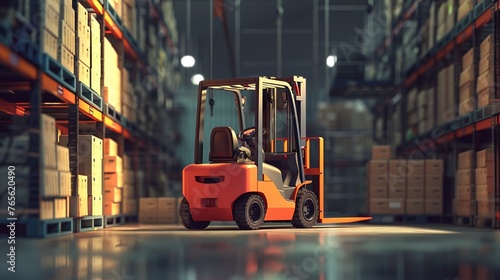 Cartoon forklift stuck with nowhere to place more dead stock, cluttered warehouse, gloomy atmosphere, economic challenges