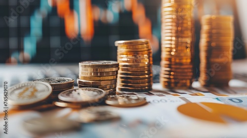 A scattering of euro coins on a table surface depicts everyday cash used in European financial transactions