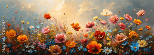 Buntes Blumenmeer im Sonnenglanz