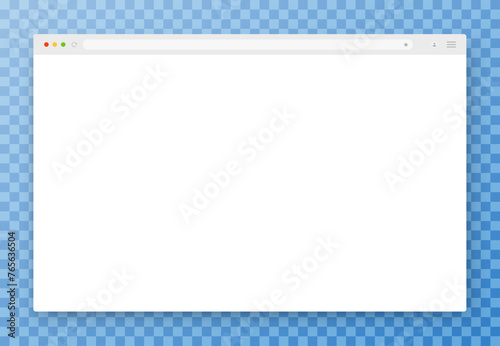 The design of the web browser window in white on a transparent background. An empty website layout with a search bar and buttons. Vector EPS 10.