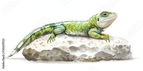 Green Lizard Basking on Rock,Dreaming of Insect Feasts,Illustrated in Natural Environment