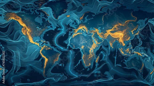 Blue and Yellow World Map