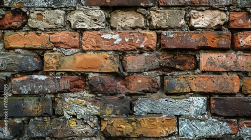 Grunge background of old brick wall. Weathered and cracked brickwork.