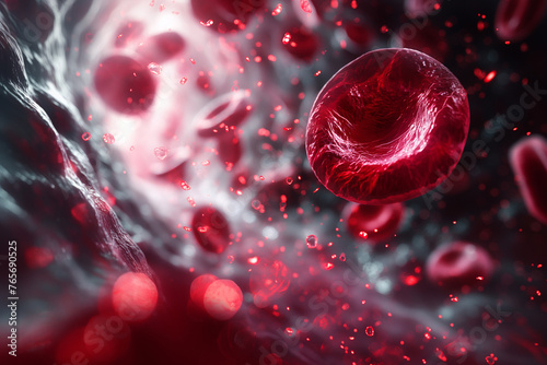 Blood cells in Artery. 3d rendering medical illustration.