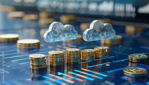 Cloud Computing Cost Efficiency, cost efficiency in cloud computing with an image showing pay-per-use pricing models, resource optimization techniques, AI