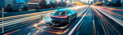 Autonomous vehicles cruising along a futuristic highway