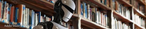 A 3D robot as a librarian, sorting and shelving books with meticulous accuracy, managing digital catalogs effortlessly