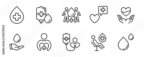 blood donor transfusion icon line set blood donation giving life charity health care vector outline illustration for web and app